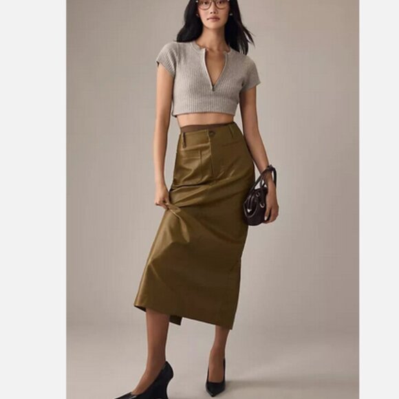 Anthropologie Maeve XL NWT The Colette Faux Leather Maxi Skirt Green Olive New